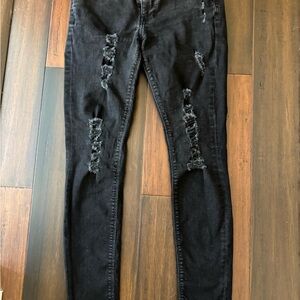 Express Black Distressed Skinny Jeans